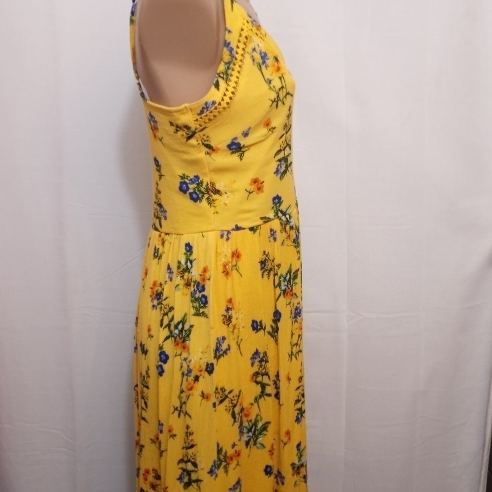 𝅺JUSTFAB Yellow Floral Sleeveless Dress Women's Size Medium - Picture 4 of 7